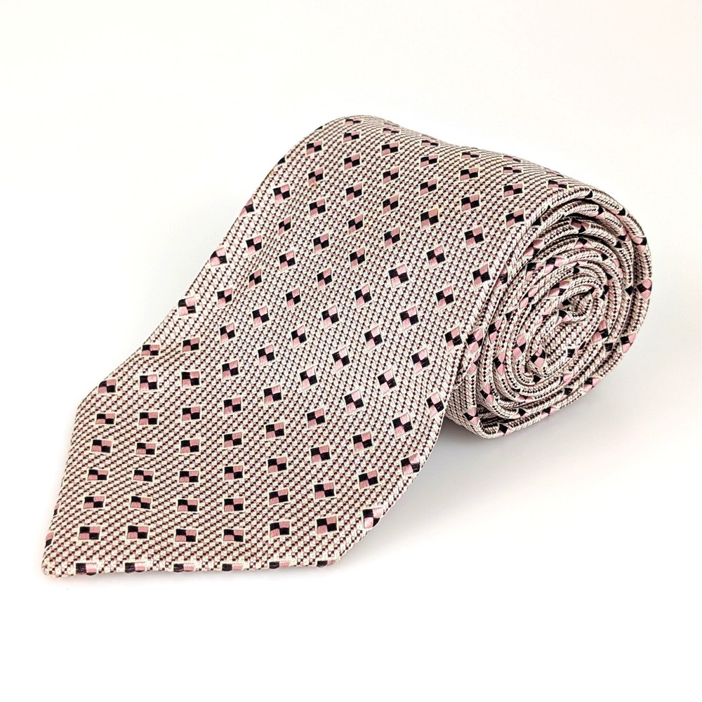 Vintage Egon Von Furstenberg Silk Slim Neck Tie Size 3 x 56 Pink Check Geometric